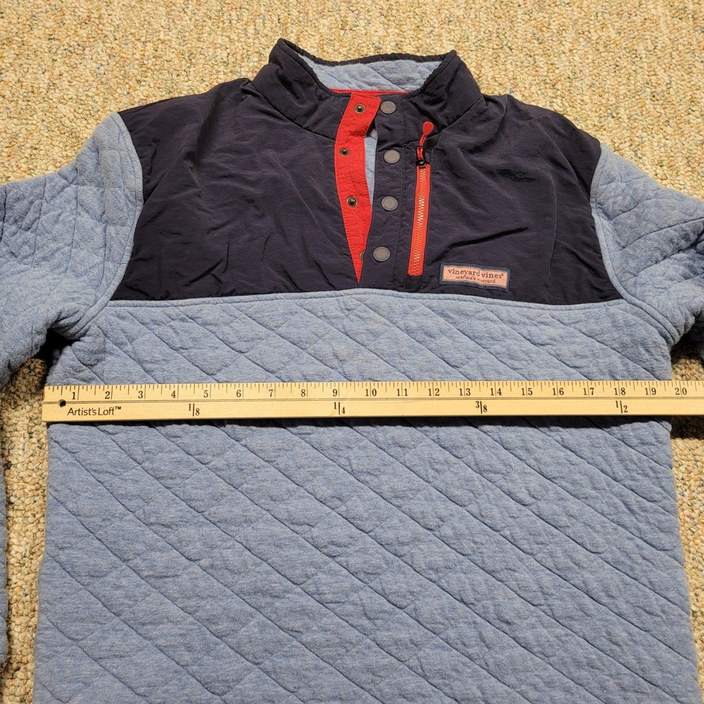 Vineyard Vines Sweater Mens Medium Blue Navy Red Snap Mock Neck Quilted Pullover - Picture 11 of 16